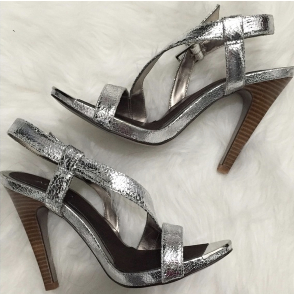 ALDO Strappy Silver Heels. Leather. Size 39 (Cdn 8) Sexy.